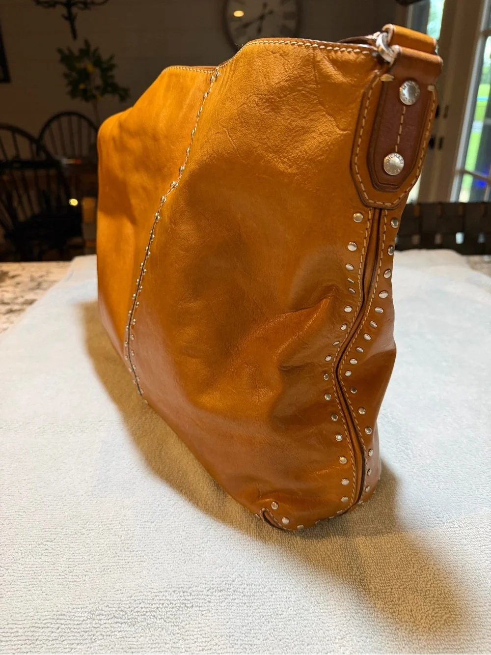 Michael Kors Cognac Leather Stud-Trim Shoulder Bag